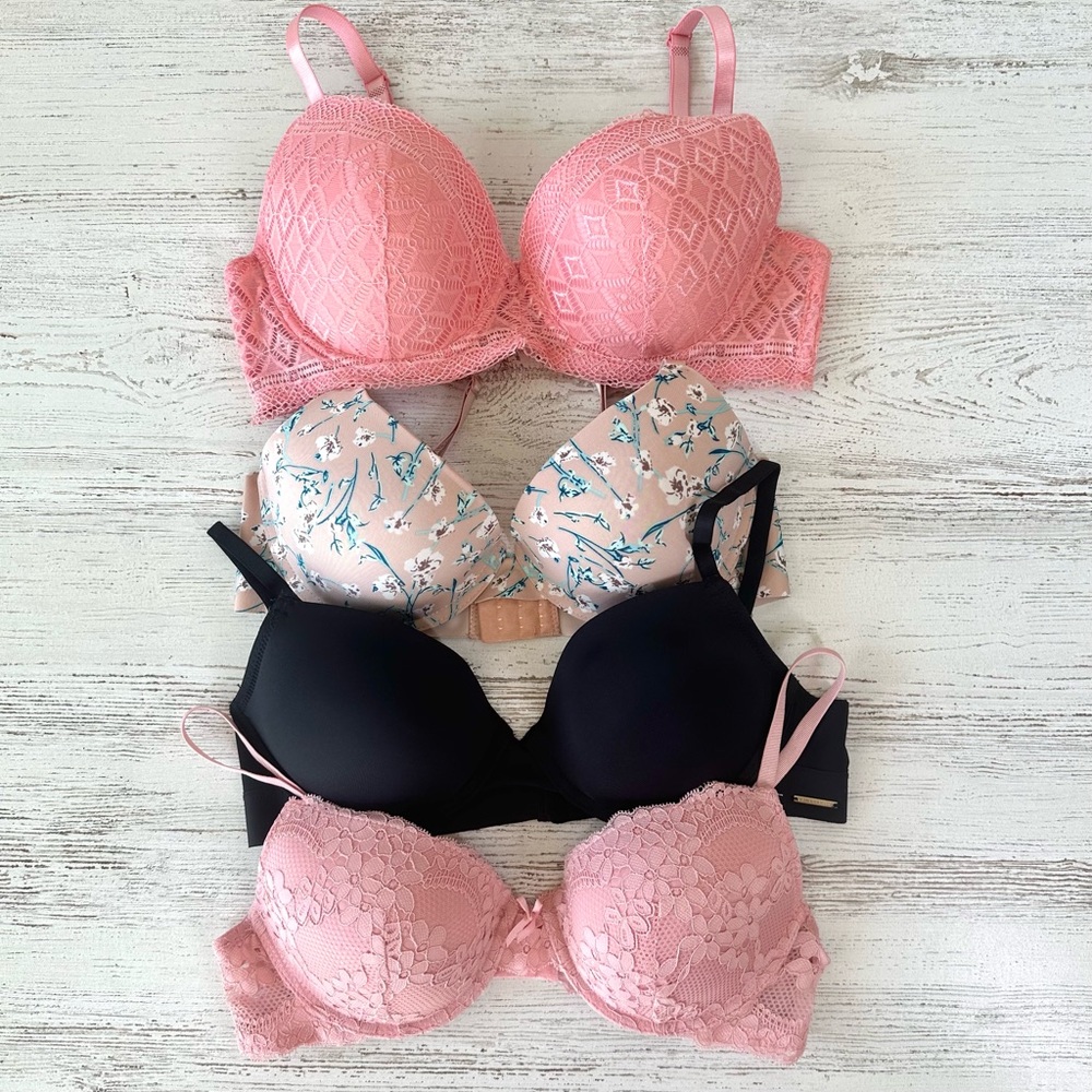 VINCE CAMUTO LAURA ASHLEY ADRIENNE VITTADINI Push-Bra Bra Lot of FOUR 36C Lace